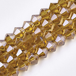 Abalorios de vidrio electroplate hebras, lustre de la perla chapado, facetados, bicono, vara de oro, 6x5.5~6mm, agujero: 1 mm, aproximamente 44~47 pcs / cadena, 11.02 pulgada