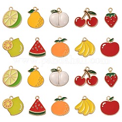 50pcs 10 styles de pendentifs en émail en alliage, or clair, charme de fruits, couleur mixte, 20.5~23x17~24x1~4mm, Trou: 2mm, 5 pièces / style