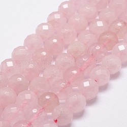 Natural Rose Quartz Beads Strands, Faceted, Round, 10mm, Hole: 1mm, about 37pcs/strand, 14.9 inch~15.1 inch