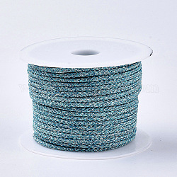 Polyester Braided Cords, with Metallic Cord, Dark Turquoise, 4x3mm, about 32.8 yards(30m)/roll