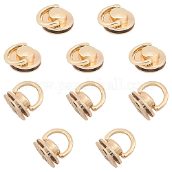 WADORN 10pcs Round Head Buttons with D Ring, Alloy Purse Suspension Clasp Handbag Hardware Chain Strap Connector Bag Handle Ring Link Clips DIY Leathercraft Backpack Making Accessories, Golden