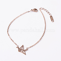 Bird 304 Stainless Steel Link Bracelets, with Lobster Claw Clasps, Rose Gold, 6-1/4 inch(160mm), 1.5mm