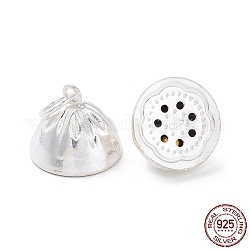 925 Sterling Silver Pendants, with Jump Rings, Lotus Charms, with S925 Stamp, Silver, 10x12mm, Hole: 3.4mm