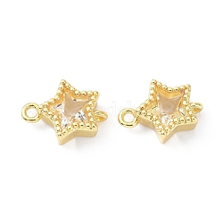 Eco-Friendly Brass Micro Pave Clear Cubic Zirconia Links Connectors, Long-Lasting Plated, Star, Real 18K Gold Plated, 11x8x3.8mm, Hole: 1.2mm
