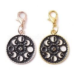 Alloy Enamel Pendant Decorations, with Zinc Alloy Lobster Claw Clasps, Flat Round with Moon Phase Charm, Mixed Color, 38mm, flat round: 23x20x1.5mm