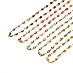 Cadenas de abalorios hechas a mano, con perlas de vidrio electrochapado y 304 fornitura de acero inoxidable, oval, color mezclado, 14x4x3mm, aproximadamente 39.37 pulgada (1 m) / hebra