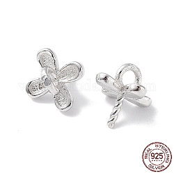 Rhodium Plated 925 Sterling Silver Peg Bails Pin Charms, for Baroque Pearl Making, 4-Petal Flower, with S925 Stamp, Real Platinum Plated, 6x5x5mm, Hole: 1.4mm, Pin: 0.7mm