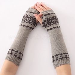 Fil de fibre de polyacrylonitrile tricotant de longs gants sans doigts, manchette, gants chauds d'hiver avec trou pour le pouce, motif de fleur, gris clair, 320x80mm