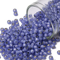 Toho perles de rocaille rondes, Perles de rocaille japonais, (pf2123) permafinish tanzanite opale argentée doublée, 8/0, 3mm, Trou: 1mm, environ 1111 pcs/50 g
