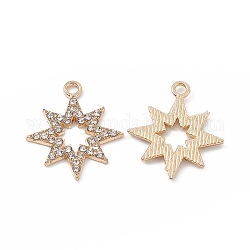 Alloy Crystal Rhinestone Pendants, Star Charms, Light Gold, 23x20x2mm, Hole: 2mm
