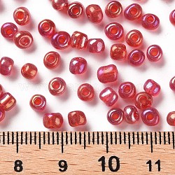 (service de remballage disponible) perles de rocaille rondes en verre, couleurs transparentes arc, ronde, rouge, 6/0, 4mm, environ 12 g /sachet 