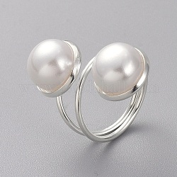 Anneaux de manchette, anneaux ouverts, avec perles en plastique imitation abs, supports de bague en fer plaqué argent et boîte en carton, blanc, taille 8, 18mm