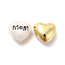 Perles en laiton émaillé, véritable 18k plaqué or, Plaqué longue durée, coeur avec le mot maman, blanc, 17.5x18x10mm, Trou: 2mm