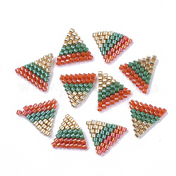 Handgemachte japanische Saatperlen, mit Nylondraht, Webstuhl Muster, Dreieck, Farbig, 12x12.5x2 mm