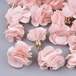 Stoff Anhänger Dekorationen, mit Acryl-Zubehör, Blume, rosa, 25~30x28~35 mm, Bohrung: 2 mm