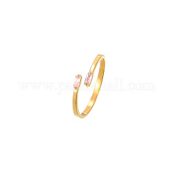 Golden Stainless Steel Cuff Ring, with Glass, Rectangle, Pink, Inner Diameter: 20mm