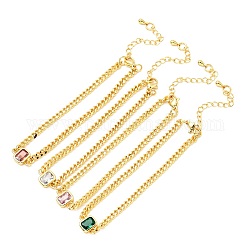 Pulsera de eslabones rectangulares de circonitas cúbicas con cadenas de eslabones, joyas de latón chapado en oro para mujer., sin plomo y el cadmio, color mezclado, 7-1/8 pulgada (18.2 cm)