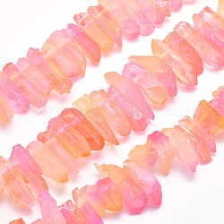 Chapelets de perles de cristal de quartz naturel électrolytique, teinte, pépites, perle rose, 18~36x6~10mm, Trou: 1.5mm, environ 15.7 pouce (40 cm)