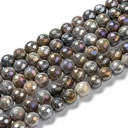 Chapelets de perles en labradorite naturelle , ronde, arc-en-ciel plaqué, facette, 8mm, Trou: 1.2mm, Environ 48~49 pcs/chapelet, 15.16''~15.35'' (38.5~39 cm)