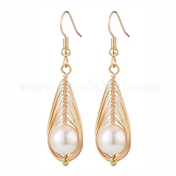 Orecchini pendenti a goccia intrecciati con perle di conchiglia, gioielli avvolgenti in filo di ottone per le donne, oro, 50mm, ago :0.7mm