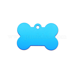 Colored Aluminum Pendants, Laser Cut, Double Sided Dog Pet Name Phone Number ID Tag Charm, Bone, Dodger Blue, 20.5x30.5x1mm, Hole: 2mm