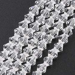 Nachzuahmen österreichischen Kristall Doppelkegel Glasperlen Stränge, Klasse AA, facettiert, Transparent, 4x4 mm, Bohrung: 1 mm, ca. 93~95 Stk. / Strang, 14 Zoll