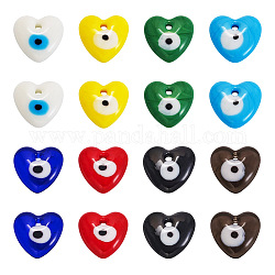 Cheriswelry, 16 Uds., 8 colores, colgantes hechos a mano con diseño de mal de ojo, corazón, color mezclado, 19.5x19.5x5.5mm, agujero: 2 mm, 2 piezas / color