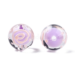 Transparente Acryl-Emailperlen, Perle in Perlen, Runde, Medium Orchidee, 14~15x13 mm, Bohrung: 2 mm