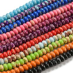 Synthetic Mixed Gemstone Beads Strands, Synthetic Imperial Jasper & Snowflake Obsidian, Dyed, Rondelle, Mixed Color, 8~8.5x5~5.5mm, Hole: 1.2mm, about 76~77pcs/strand, 15.20''~15.47