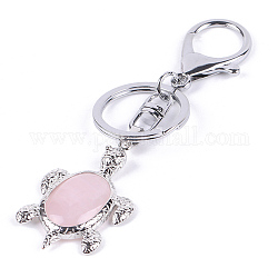 Portachiavi con ciondolo tartaruga marina in quarzo rosa naturale, con accessori in lega, per ciondolo accessori borsa auto, 11.2x3.1cm