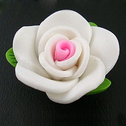 White Color Handmade Polymer Clay Flower Beads, 23x12mm, hole: about 1.5mm