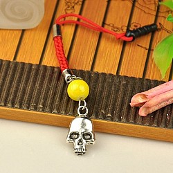 Tibetan Style Mobile Dustproof Plugs for Halloween, with Plastic Pins, Baking Painted Glass Beads and Nylon Cord, Yellow, 105mm, Pin: about 3.5mm