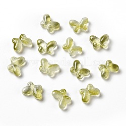 Perle di vetro trasparente, farfalla, verde giallo, 10x14.5x4.5mm, Foro: 1 mm