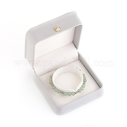 Coffrets cadeaux bracelet en cuir pu, avec couronne en fer plaqué or et velours à l'intérieur, pour le mariage, coffret de rangement de bijoux, gris clair, 9.6x9.6x5.3 cm
