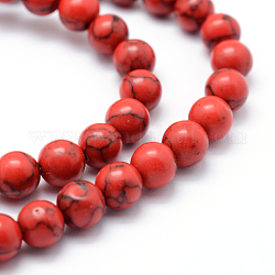 Chapelets de perles en howlite synthétique, teinte, ronde, rouge, 8mm, Trou: 1mm, Environ 50 pcs/chapelet, environ 15 pouce
