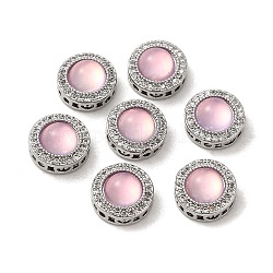 Liens multiples à maillons en laiton avec zircone cubique de micro pave, avec résine imitation opale rose, plat rond, Platine plaqué réel, perle rose, 10x5.5mm, Trou: 1.2mm