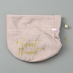 Joyería de terciopelo bolsos de mano, con charm, bolsa de regalo de fiesta de boda con palabra estampada en oro momento dulce, rosa, desplegar: 14x15cm
