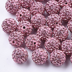 Abalorios de arcilla de polímero hechos a mano, redondo, Pave bolas de discoteca, rosa luz, pp13 (1.9~2 mm), 7 fila de rhinestone, 11.5~12mm, agujero: 1.4 mm