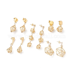 5 Pairs 5 Style Shell Pearl Beaded Dangle Stud Earrings, 304 Stainless Steel Geometry Long Drop Earrings for Women, Golden, 32~67mm, Pin: 0.8mm, 1 Pair/style