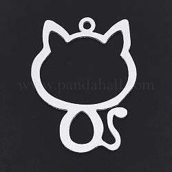 Pendentifs chaton en aluminium, pendentifs découpés au laser, forme de silhouette de chat, couleur argentée, 49.5x38x1mm, Trou: 3mm