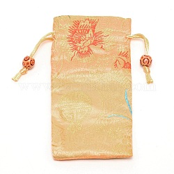 Pochettes en polyester, sac de cordon, avec des perles en bois  , rectangle avec motif floral, blé, 16~17x7.8~8x0.35 cm