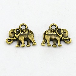 Vintage-Charme Elefanten, Tibetischen Stil Anhänger & Charms, Cadmiumfrei und Nickel frei und Bleifrei, Antik Bronze, 12x14x2.5 mm, Bohrung: 1 mm