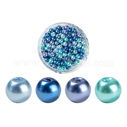 300 pz perline rotonde di perle di vetro perlate dipinte da forno, colore misto, 6~7mm, Foro: 1 mm, 4 colori, 75 pz / colore