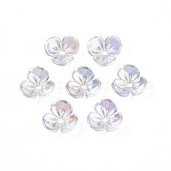 Tapas de abalorios de acrílico transparentes, color de ab chapado, 3-pétalo, flor, Claro, 9.5x9.5x3mm, agujero: 1.4 mm
