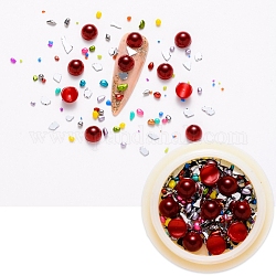 Accessoires nail art de décoration, avec des cabochons de perles d'imitation en plastique ABS et des perles de verre, puce et demi-rond, rouge, 6x4mm et 0.5~5x0.5~3x0.5~3mm et 2~5x1~5x0.5mm