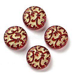 Plating Transparent Acrylic Beads, Golden Metal Enlaced, Flat Round, Red, 14x5.5mm, Hole: 1.2mm, 690pcs/500g