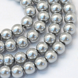 Cottura dipinto di perle di vetro perlato fili di perline rotondo, grigio scuro, 10~11mm, Foro: 1.5 mm, circa 85pcs/filo, 31.4 pollice1.5mm