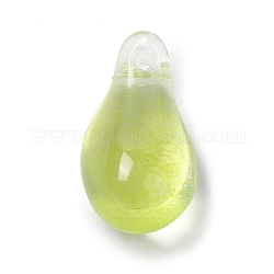 Charms in vetro, succulento, lacrima, verde giallo, 14.5x7.5x5mm, Foro: 1.2 mm