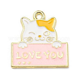 亜鉛合金チャーム  ライトゴールド  愛の言葉を持つ猫の魅力  ピンク  24.5x23.5x1.5mm  穴：2.2mm
