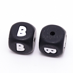 Silicone Beads, Cube with Letter.B, Black, 12x12x12mm, Hole: 2mm